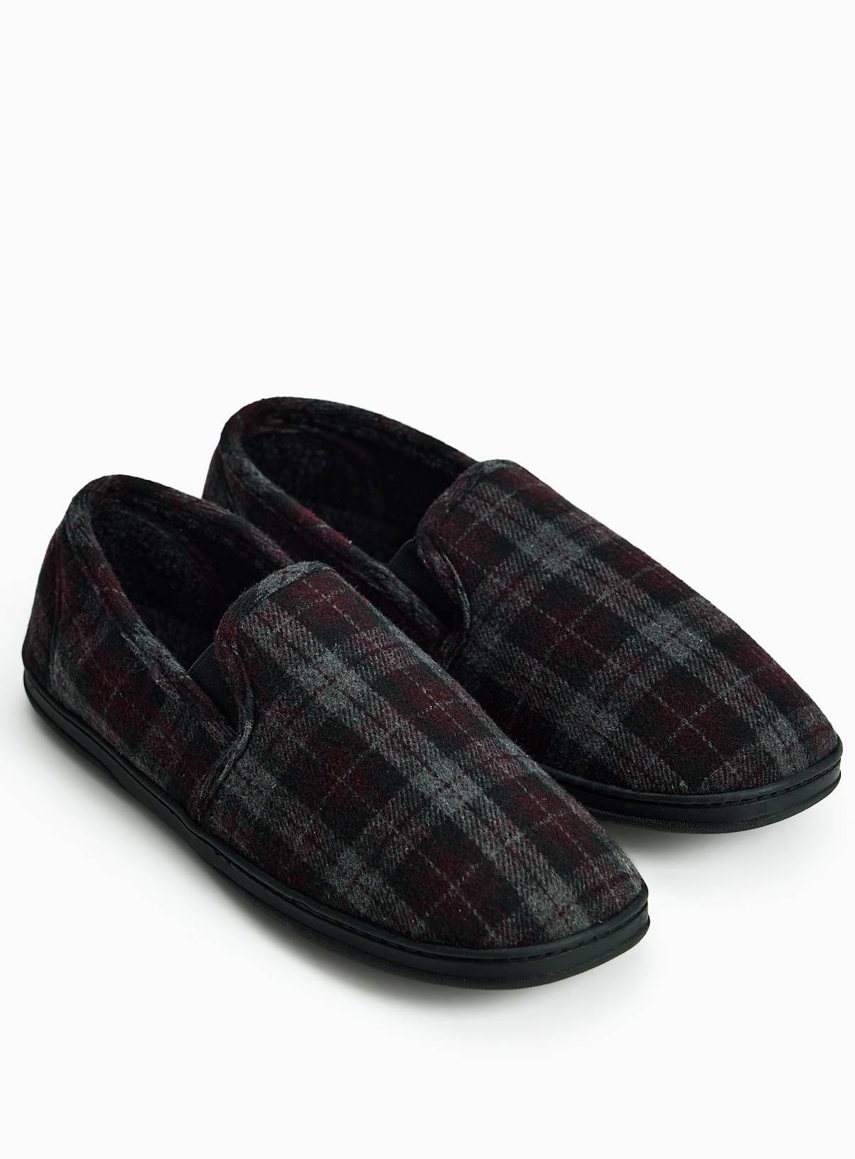 Burgundy Check Borg Full Slippers 9 - Image 1